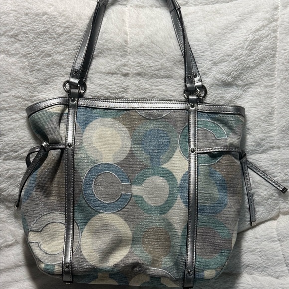 NWT Coach Audrey Metallic Blue/Green Multi-Color Circle Tote Shoulder- - Picture 2 of 7